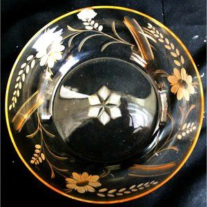 VTG 30s Echtes Kristall Cut Glass Pink Peach Serving Bowl Floral Frosted Etched